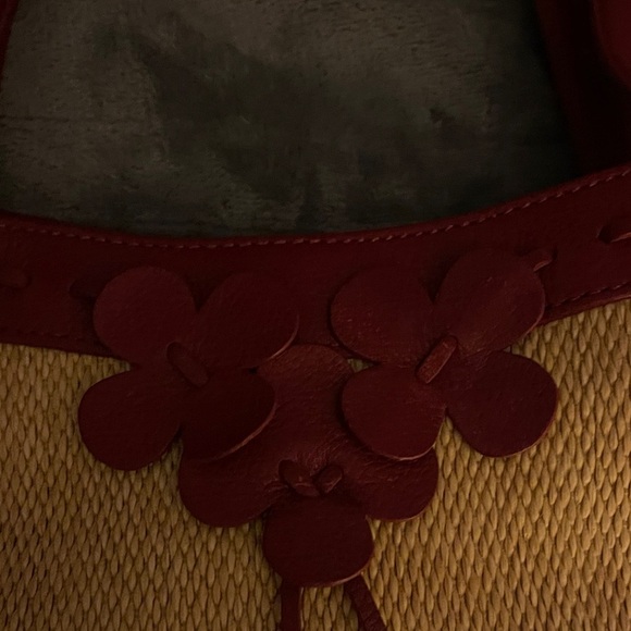 Beautiful Cole Haan Tan Woven and Red Leather Women's Tote Bag - Picture 7 of 8